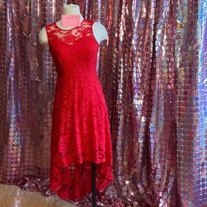 Sexy hi/low style dress in medium bright red color